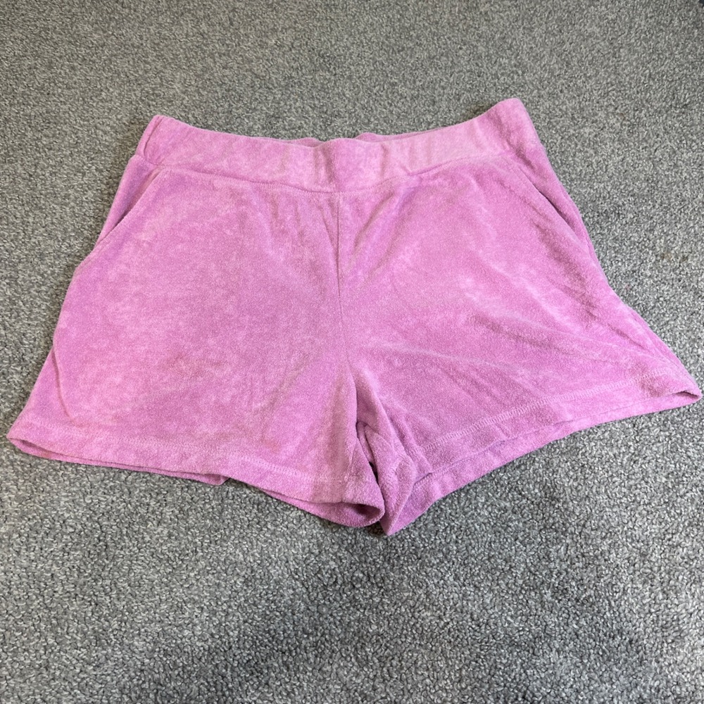 Terry Cloth Shorts Womens Large Pink Casual Elastic Waist Beach Loungewear